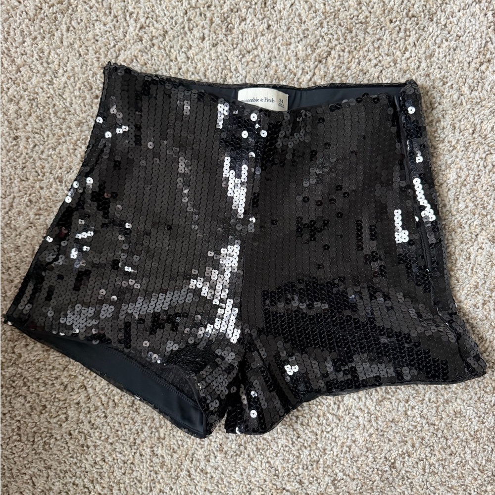 Abercrombie & Fitch Black Sequin High Waist Micro Shorts